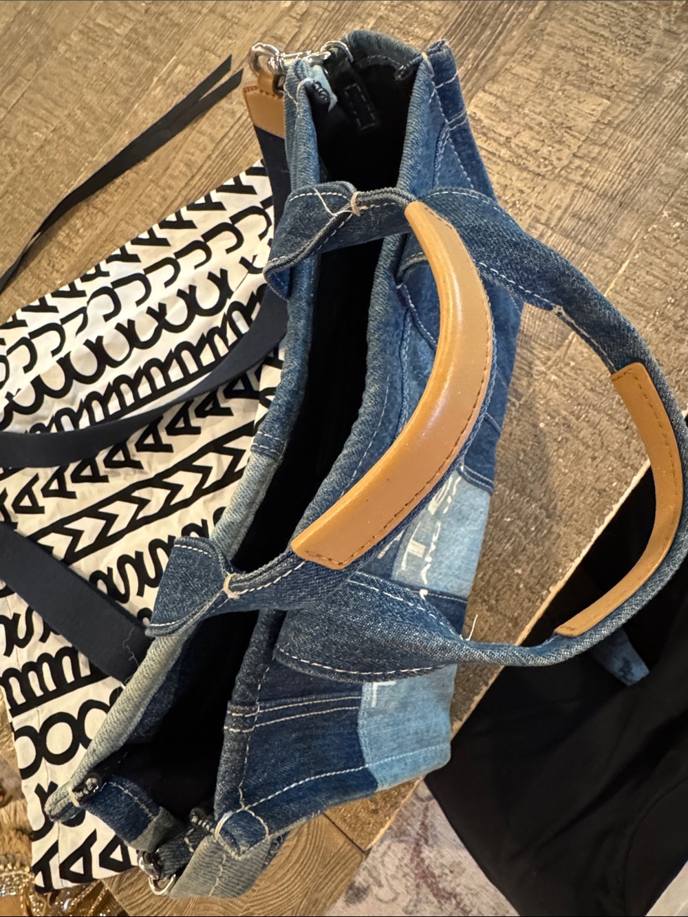 Marc Jacobs Denim Patchwork 'The Tote Bag' in Blue with Tan Trim - Picture 8 of 8